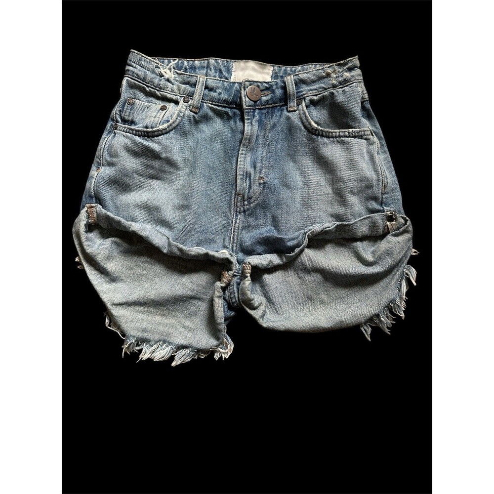 One Teaspoon Bandits Mid Waist Blue Distressed Jean Shorts Sz 24